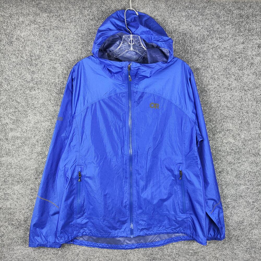 Outdoor Research Jacket Mens Large Blue Hooded Full Zip Lightweight Windbreaker